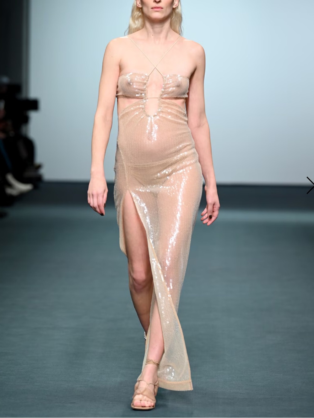 Nensi Dojaka Sequined Cutout Maxi Dress - Nude/Gold Runway 2022 Size Small - Picture 6 of 10